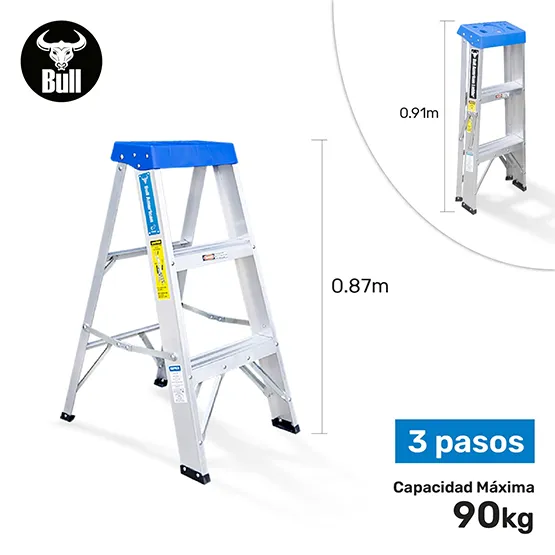 ESCALERA ALUMINIO TIJERA SIMPLE ACCESO 3 PASOS 90KG 0.91m ATS90-3III AMERICAN BULL