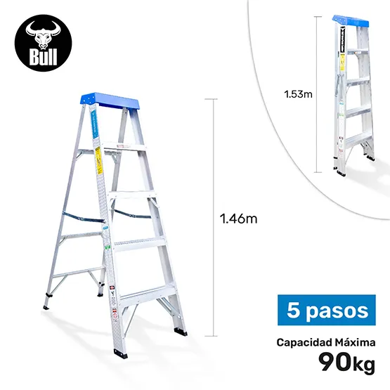 ESCALERA ALUMINIO TIJERA SIMPLE ACCESO 5 PASOS 90KG 1.53m ATS90-5III AMERICAN BULL