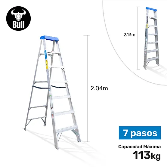 ESCALERA ALUMINIO TIJERA SIMPLE ACCESO 7 PASOS 113KG 2.13m ATS113-7I AMERICAN BULL