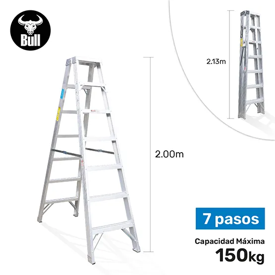 ESCALERA ALUMINIO TIJERA DOBLE ACCESO 7 PASOS 150KG 2.13m ATD150-7IA AMERICAN BULL