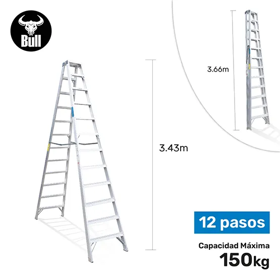 ESCALERA ALUMINIO TIJERA DOBLE ACCESO 12 PASOS 150KG 3.66m ATD150-12IA AMERICAN BULL