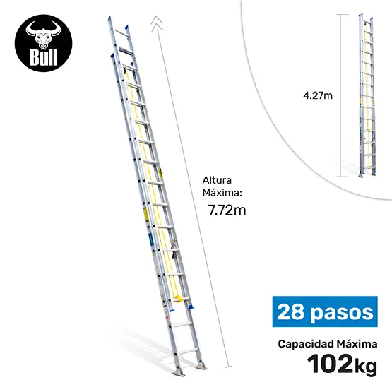 ESCALERA ALUMINIO TELESCOPICA 28 PASOS 102KG 7.72m ATT102-28II AMERICAN BULL