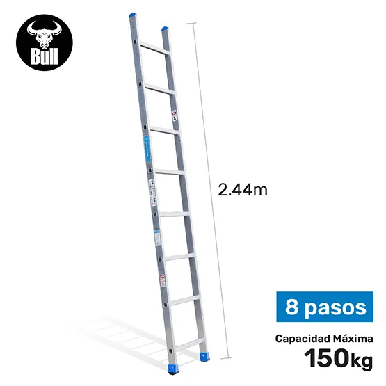 ESCALERA ALUMINIO TIPO ARRIMO 8 PASOS 150KG 2.44m AA150-8IA AMERICAN BULL