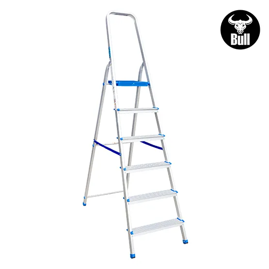 ESCALERA ALUMINIO TIPO BANQUETA 6 PASOS 150KG 1.28m AB150-6IA AMERICAN BULL