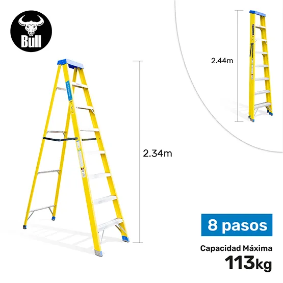 ESCALERA FIBRA SIMPLE ACCESO 8 PASOS 113KG 2.44m FTS113-8I AMERICAN BULL