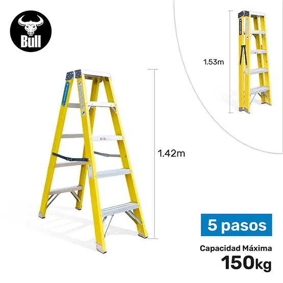 ESCALERA FIBRA TIJERA DOBLE ACCESO 5 PASOS 150KG 1.53m FTD150-5IA AMERICAN BULL