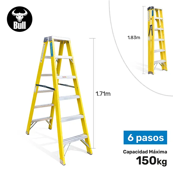 ESCALERA FIBRA TIJERA DOBLE ACCESO 6 PASOS 150KG 1.83m FTD150-6IA AMERICAN BULL