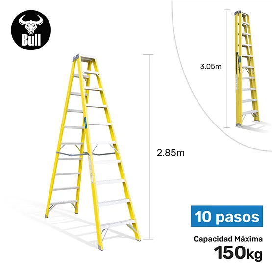 ESCALERA FIBRA TIJERA DOBLE ACCESO 10 PASOS 150KG 3.05m FTD150-10IA AMERICAN BULL