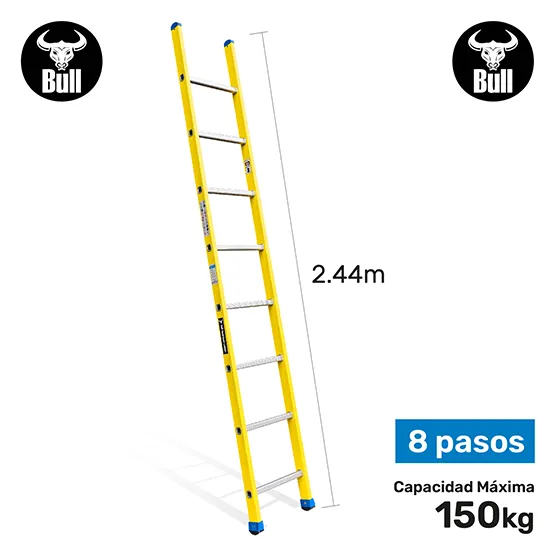 ESCALERA FIBRA TIPO ARRIMO 8 PASOS 150KG 2.44m FA150-8IA AMERICAN BULL