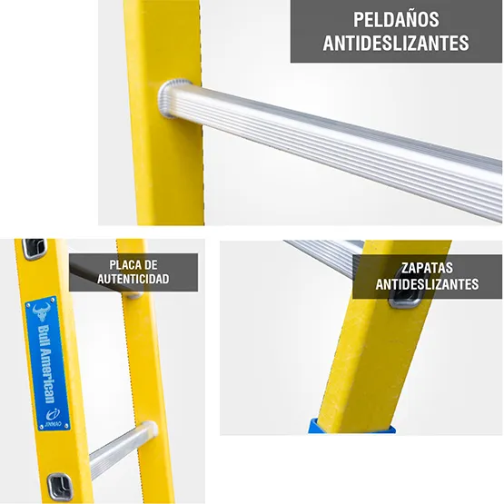 ESCALERA FIBRA TIPO ARRIMO 8 PASOS 150KG 2.44m FA150-8IA AMERICAN BULL