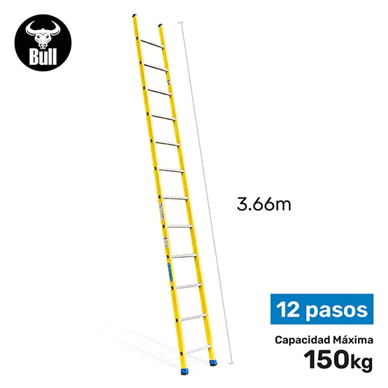 ESCALERA FIBRA TIPO ARRIMO 12 PASOS 150KG 3.66m FA150-12IA AMERICAN BULL