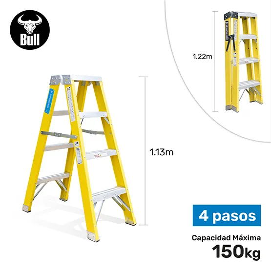 ESCALERA FIBRA TIJERA DOBLE ACCESO 4 PASOS 150KG 1.22m FTD150-4IA AMERICAN BULL