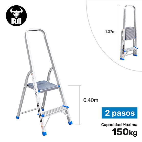 ESCALERA ALUMINIO TIPO BANQUETA ECONOMIC 2 PASOS 150KG 0.40m EAB150-2IA AMERICAN BULL