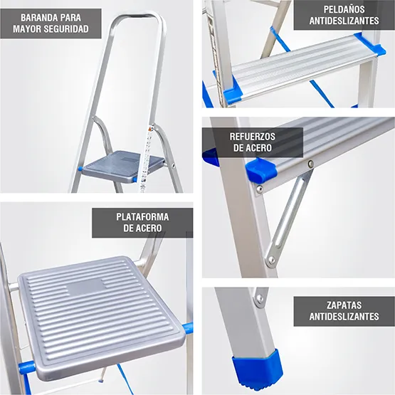 ESCALERA ALUMINIO TIPO BANQUETA ECONOMIC 2 PASOS 150KG 0.40m EAB150-2IA AMERICAN BULL