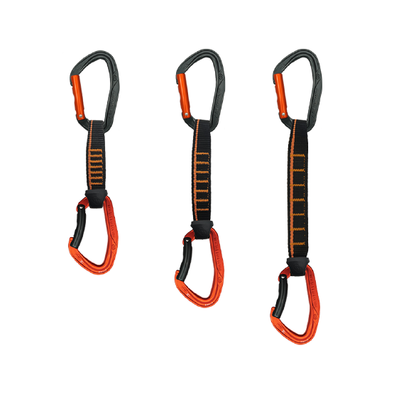 CINTA EXPRÉS MOSQUETÓN ERGONÓMICO DUO ALUMINIO 16CM NEGRO-NARANJA SEGURO AUTOMÁTICO MIX RECTO + CURVO 24 kN CE-EN 12275-EN 566 ACE QD PA16/25 - 4141121 ARMBURY