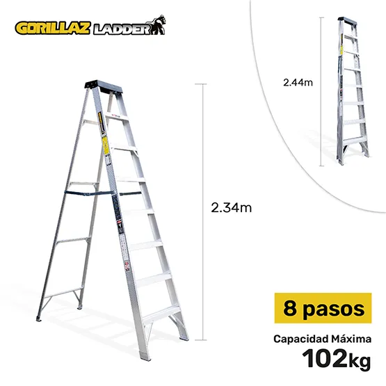 ALUMINIO ESCALERA TIJERA SIMPLE 2.44m GATS8-II GORILLAZ 102KG