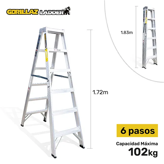 ALUMINIO ESCALERA TIJERA DOBLE 1.83m GATD6-II GORILLAZ 102KG