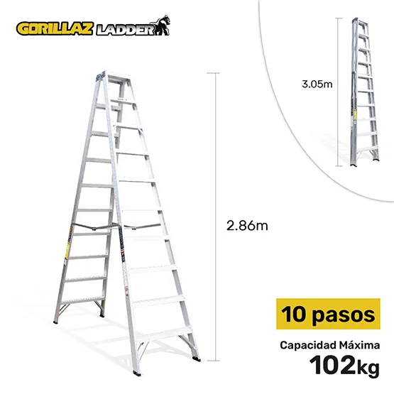 ALUMINIO ESCALERA TIJERA DOBLE 3.05m GATD10-II GORILLAZ 102KG