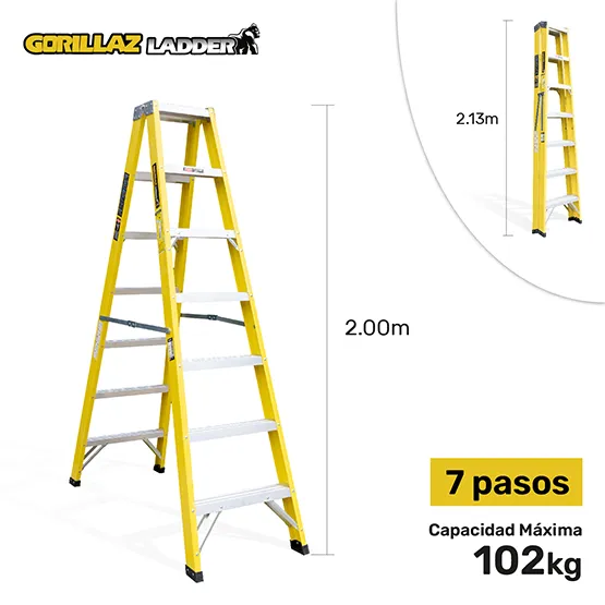 FIBRA ESCALERA TIJERA DOBLE 2.13m GFTD7-II GORILLAZ 102KG