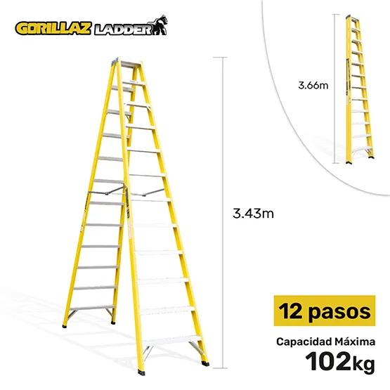 FIBRA ESCALERA TIJERA DOBLE 3.66m GFTD12-II GORILLAZ 102KG