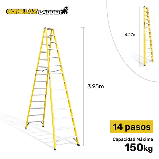 FIBRA ESCALERA TIJERA DOBLE 4.27m GFTD14-IA GORILLAZ 150KG