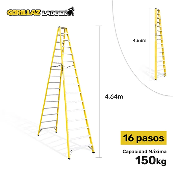 FIBRA ESCALERA TIJERA DOBLE 4.88m GFTD16-IA GORILLAZ 150KG