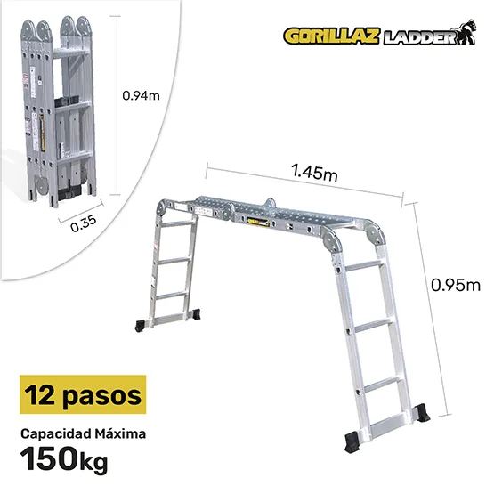 ALUMINIO ESCALERA MULTIPROPOSITO GAM12-IA+ PASOS GORILLAZ 150KG