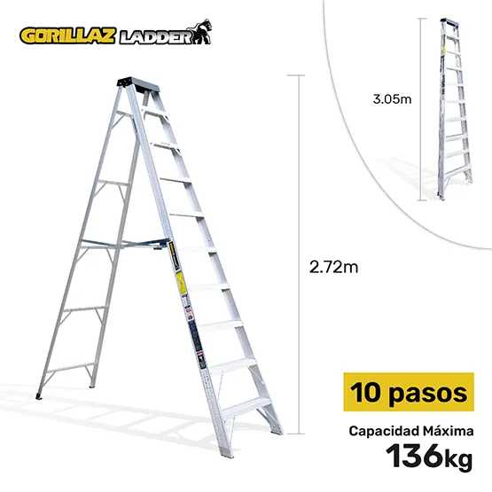 ALUMINIO ESCALERA TIJERA SIMPLE 3.05m GATS10-IA GORILLAZ 136KG