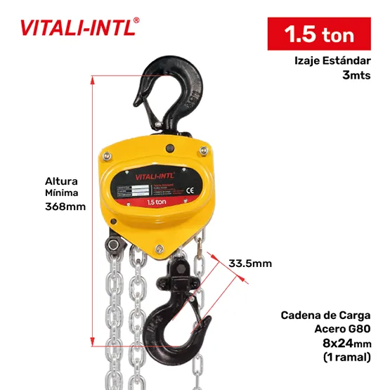 TECLE MANUAL 1.5T YAL0150 3mtsCARGA 8x24mm(1) G80 - 3mtsMANDO 5x25x17mm(2) VITALINTL