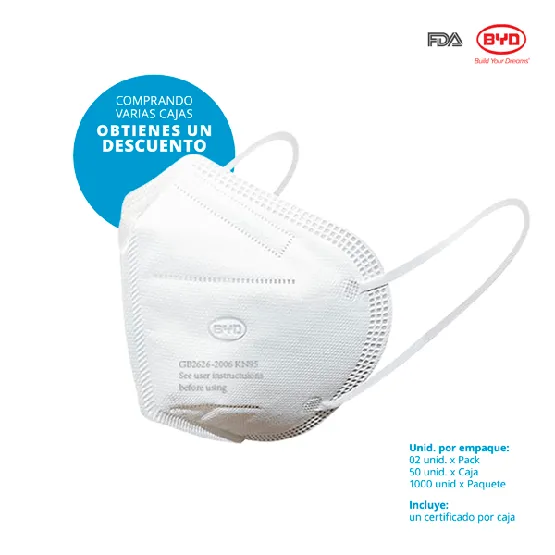 BYD RESPIRADOR INDUSTRIAL KN95 (DG3101) GB2626-2006 TELA NO TEJIDA PFE 95% (1caja=50unid)